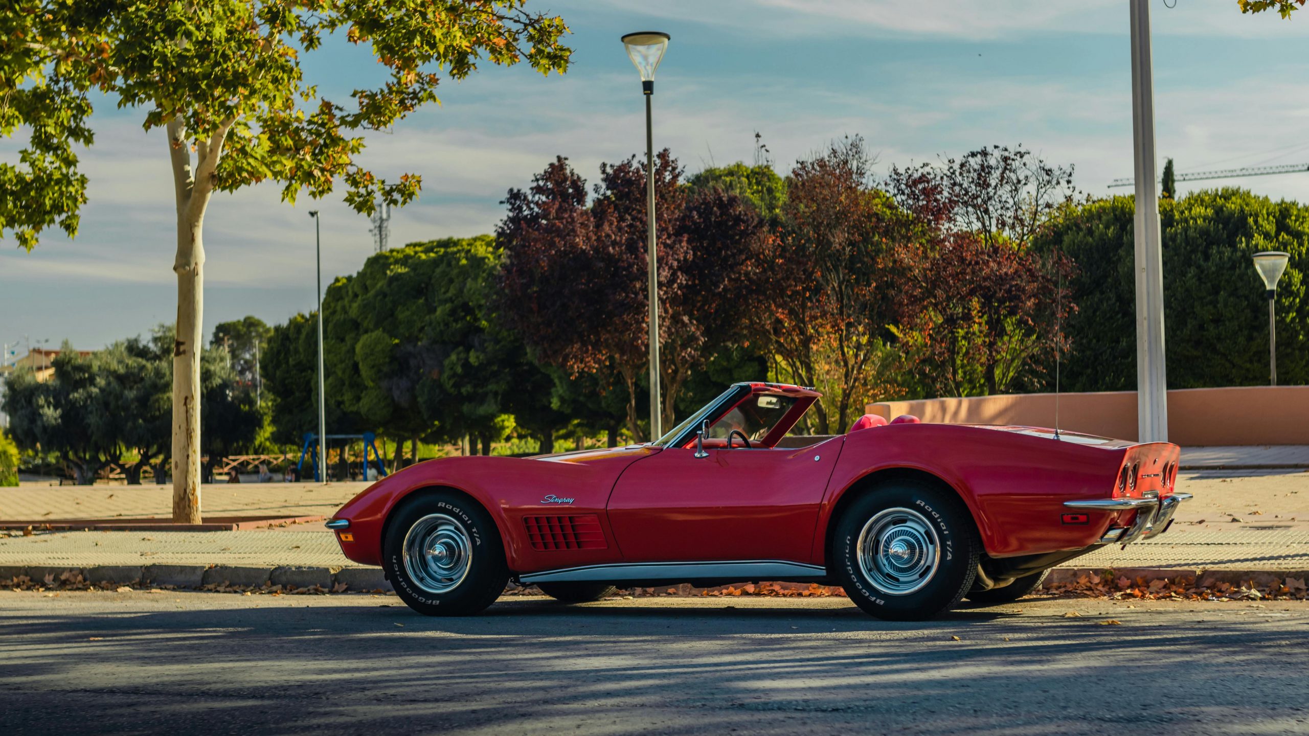 red corvette on the roadside